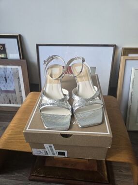 Dolce Vita Silver Metallic Strappy Block Heel Sandals